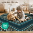 thumbnail image 4 of ODIKA 6'x9' Washable Area Rug Boho Southwestern Bug Lattice Throw Turquoise Butterfly Teal Vintage Refined for Queen Size Bedroom, Under Bed, Master Suite, Easy Care, Non-Shedding, 4 of 7