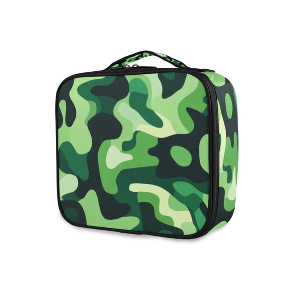 FORMRS Travel Makeup Bag Large Capacity Train Case Cosmetic Organizer with Adjustable Dividers, Green Camouflage Pattern