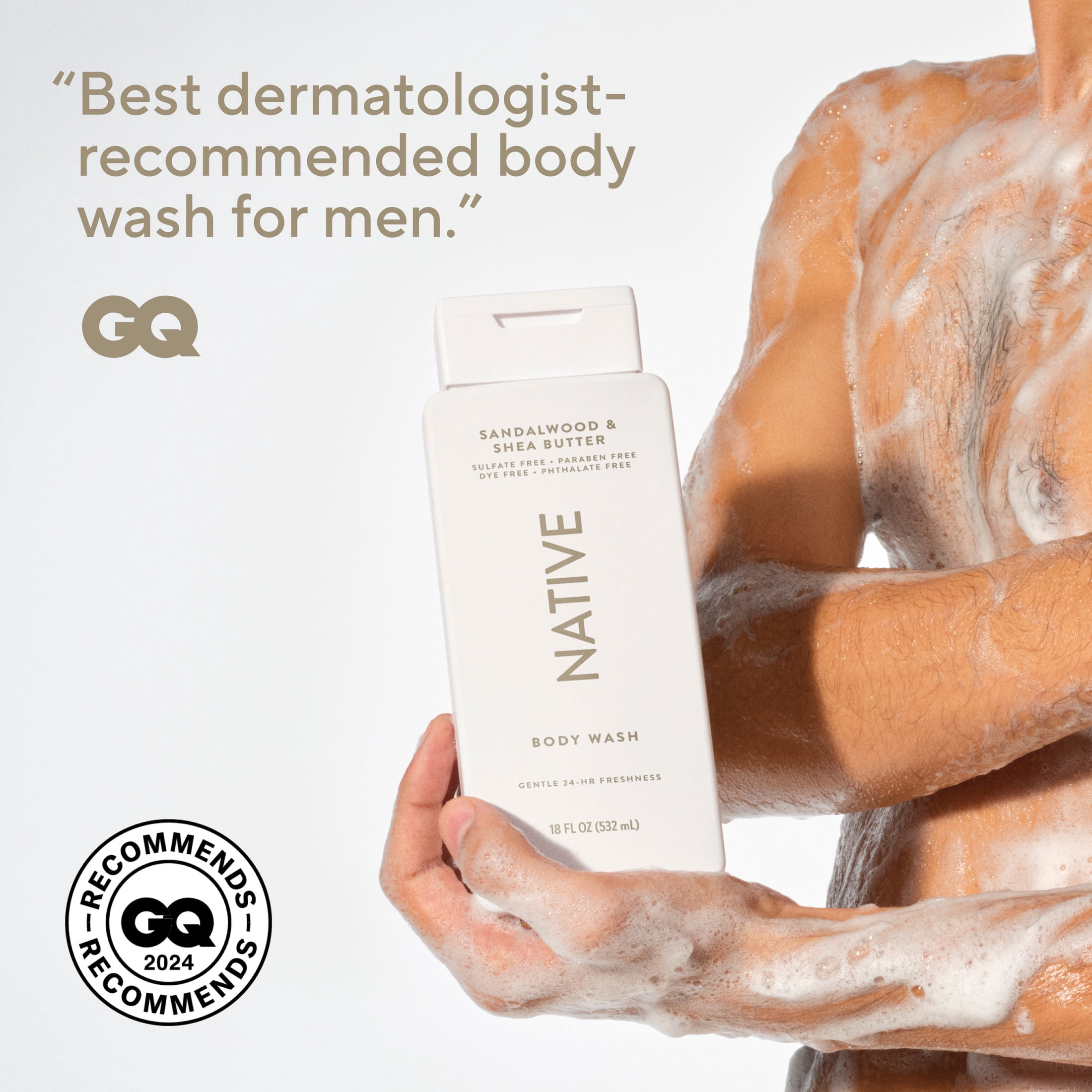 (6 pack) Native Body Wash, Sandalwood & Shea Butter, Sulfate Free, for Women & Men, 18 fl oz