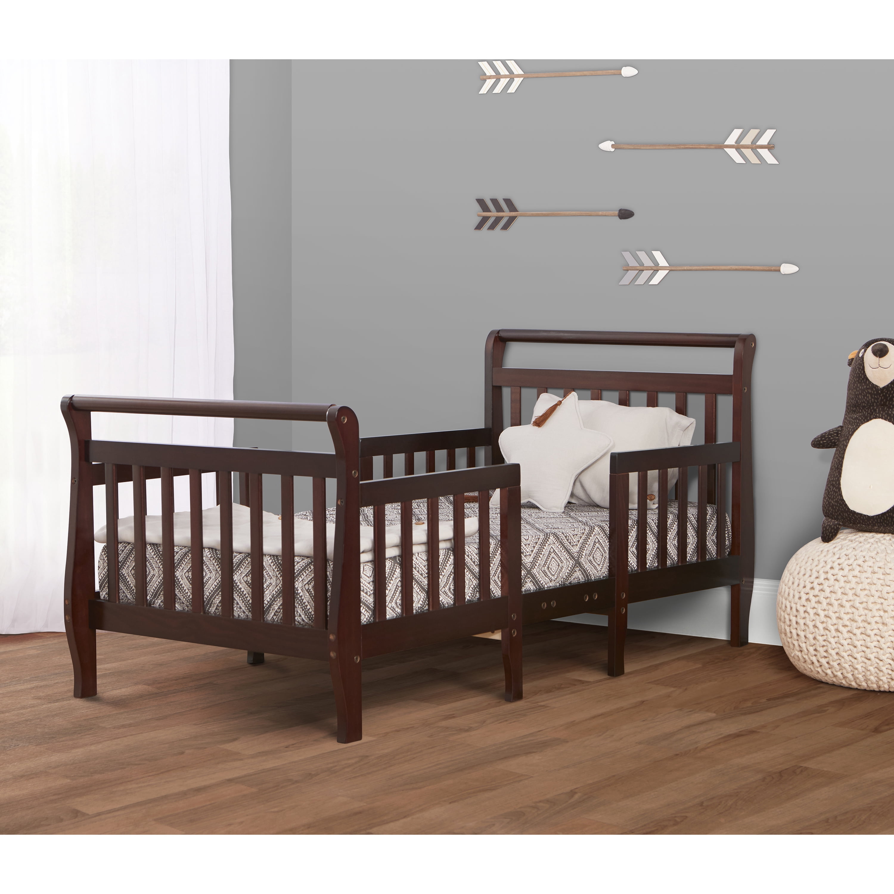 Dream On Me Emma 3-in-1 Convertible Toddler Bed, Espresso, Solid Wood Sleigh Design