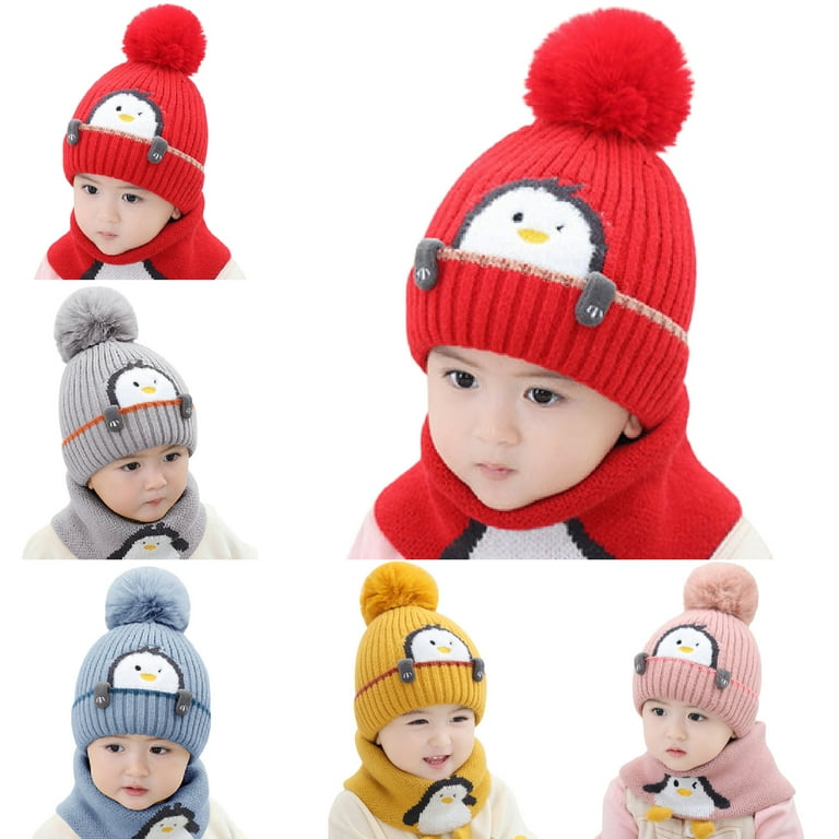 RIJPEX 2 in 1 Cute Cartoon Children's Warm Plush Hat,Winter Hat and Scarf  All in One, Plush Thickened Two-Piece Set (Bear2,One Size)