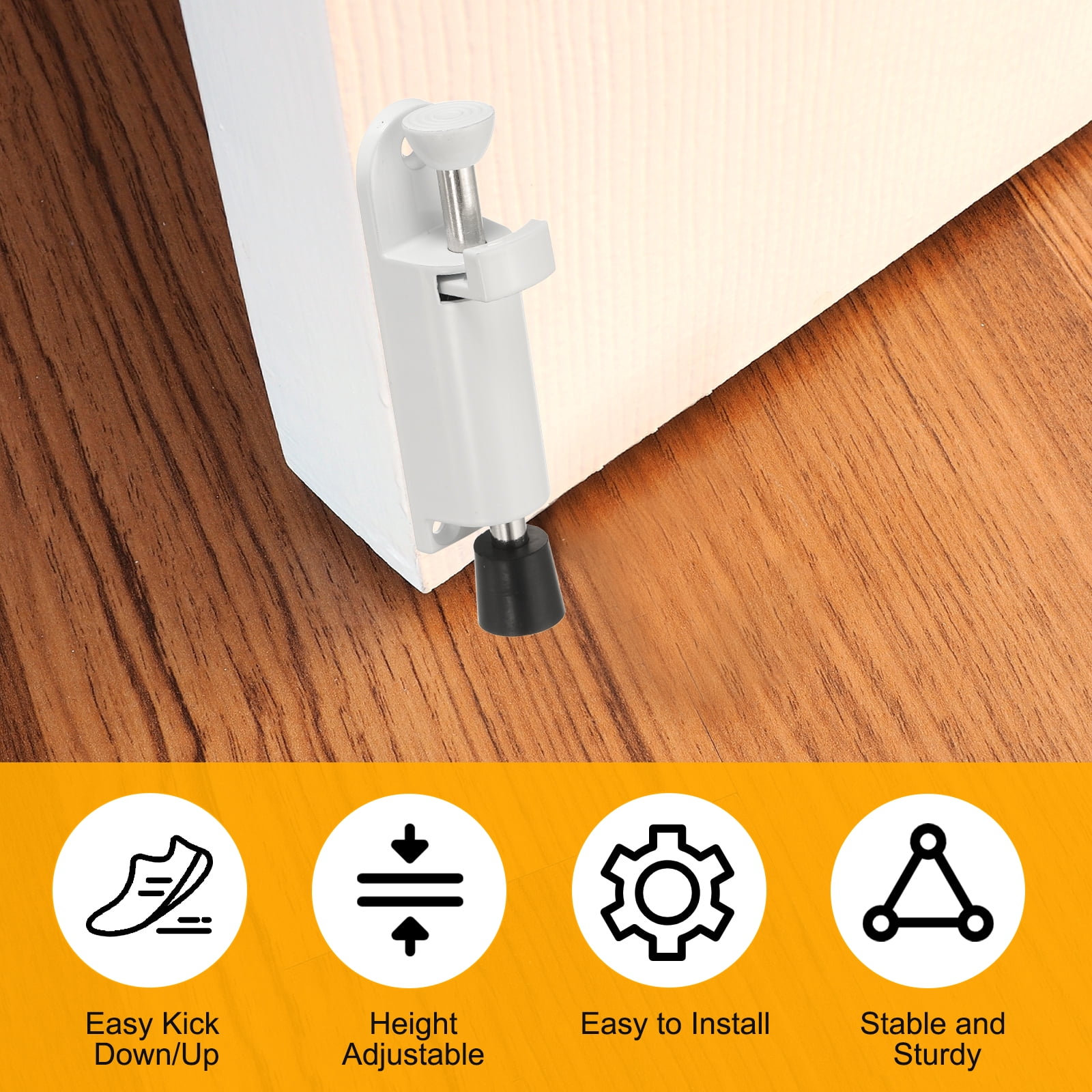 Uxcell Kickdown Door Stop, Zinc Alloy Spring Loaded Telescopic Step On/Off Adjustable Heavy Duty Foot-Operated Door Stop Holder for Ground Gap 0-100mm, Silver
