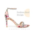 thumbnail image 3 of BLISSFUL STEP Style Rhines Straps Floral Print Ankle Strap Stiletto Heel Sandals for Women Pink 7, 3 of 6