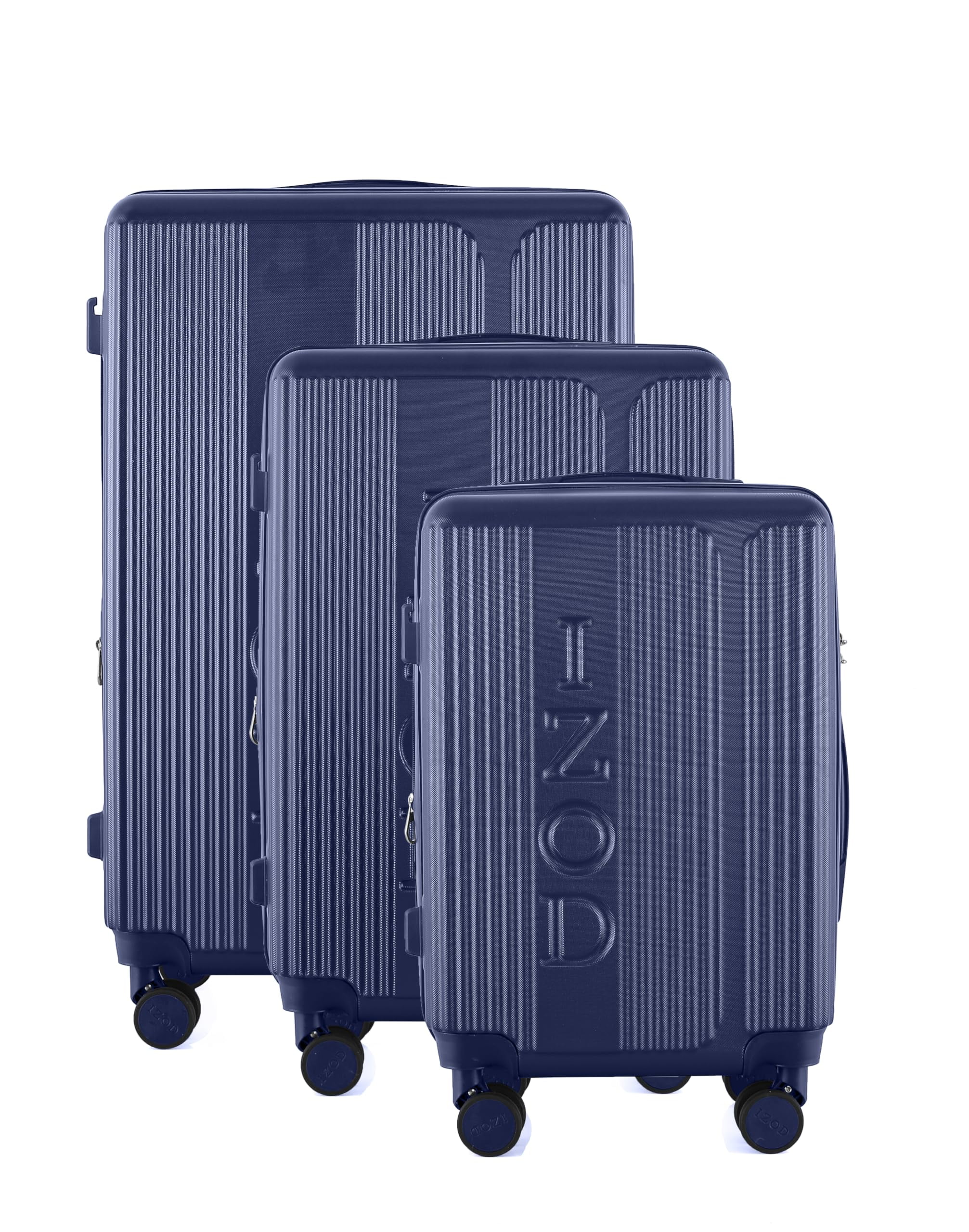 IZOD Hyman Expandable ABS Hard Shell Luggage Set - Durable ABS Hard Shell Construction - Double Water-Resistant Nylon Coil – Versatile Sizes 28", 24", 20" - 3-Piece Spinner Luggage Set (Navy)