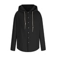 thumbnail image 5 of Busydd Shirts for Men Casual Oversized Drawstring Linen Shirt Solid Color Long Sleeve Button Hooded Men's Clothing 5XL, 5 of 9