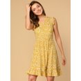 thumbnail image 2 of Vestido De Mujer Con Estampado Floral, Cuello En V, Sin Mangas, Con Volantes Y Dobladillo Amarillo M, 2 of 6