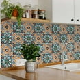 thumbnail image 3 of Mi Alma Removable Vinyl Floral Blue/Orange Backsplash Tile Stickers, 24pcs, 3 of 14