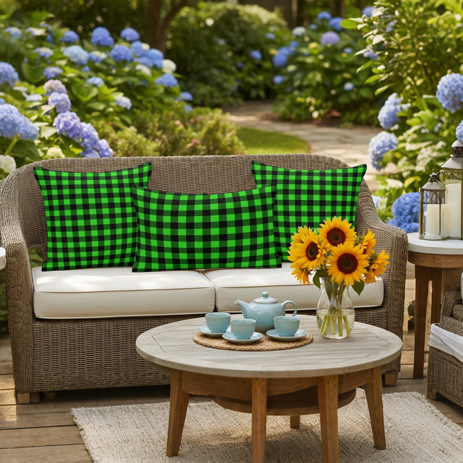 Black Green Plaid Outdoor Pillow Covers 24x24 Inch Throw Pillow Covers Set of 2 Waterproof Decorative Pillow Cases Modern Buffalo Checked Gingham Art Cushion Covers for Patio Furniture Garden Couch