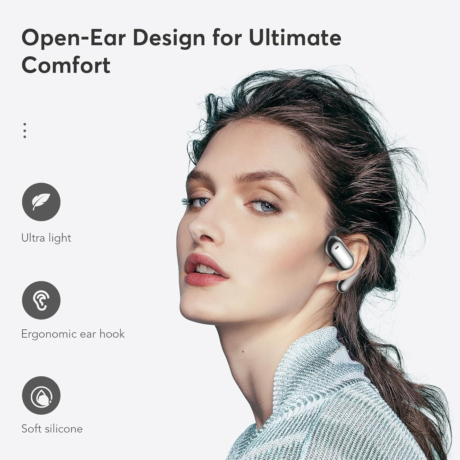 EUQQ Open Ear Bluetooth 5.4 Earbuds, Sport Over Earphones Wireless Headphones Built-in Mic with Ear Buds LED Display, Touch Control, IPX7 Waterproof Hook Design 50Hrs Playtime for Sports, Black