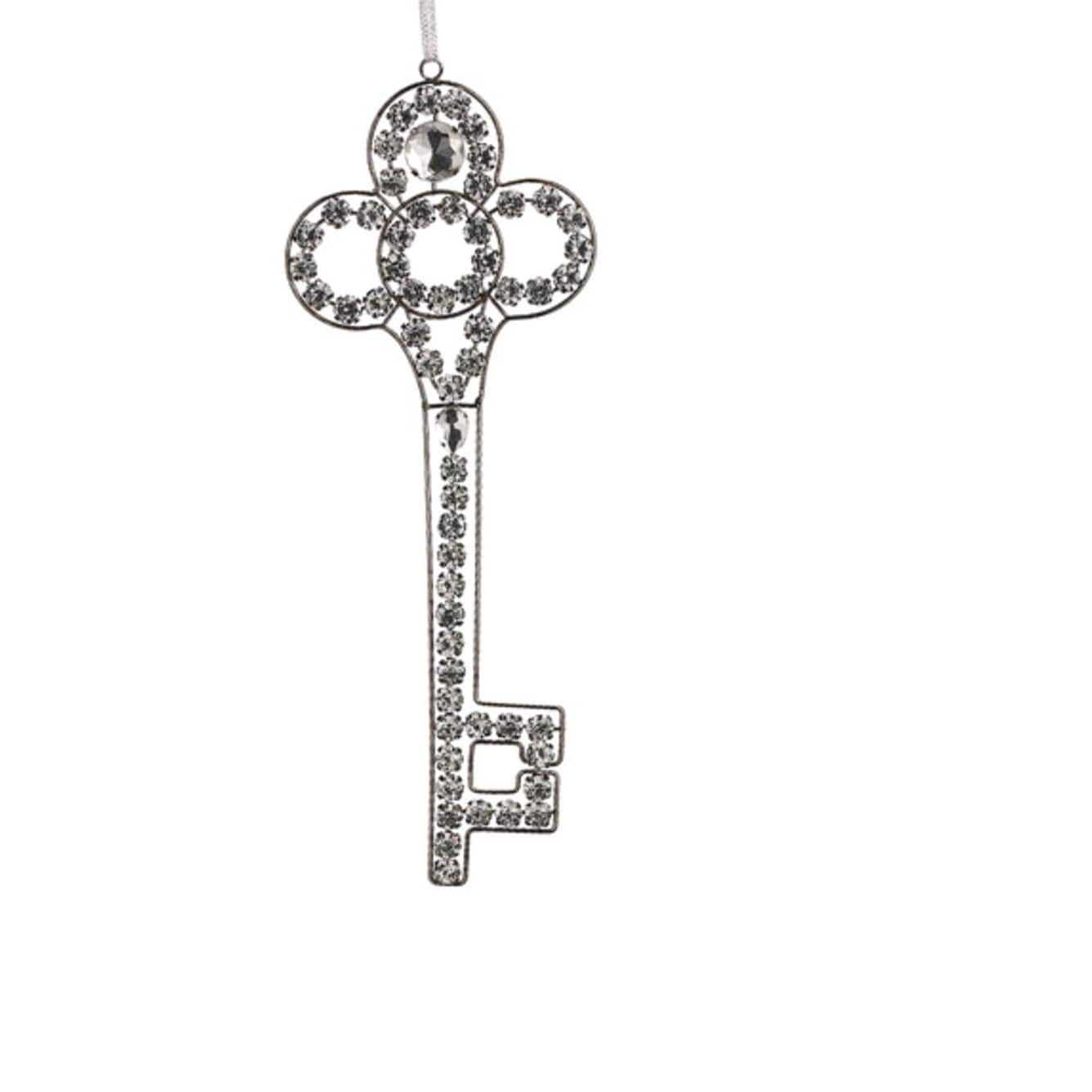 10" Antique-Style Rhinestone Covered Key Christmas Ornament