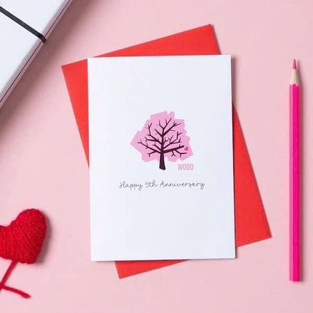 5th Anniversary Card for Wood Anniversary – Unique Tree Design with Happy 5th Anniversary Message – Envelope Included – Perfect Gift for Couples Celebrating 5 Years Together