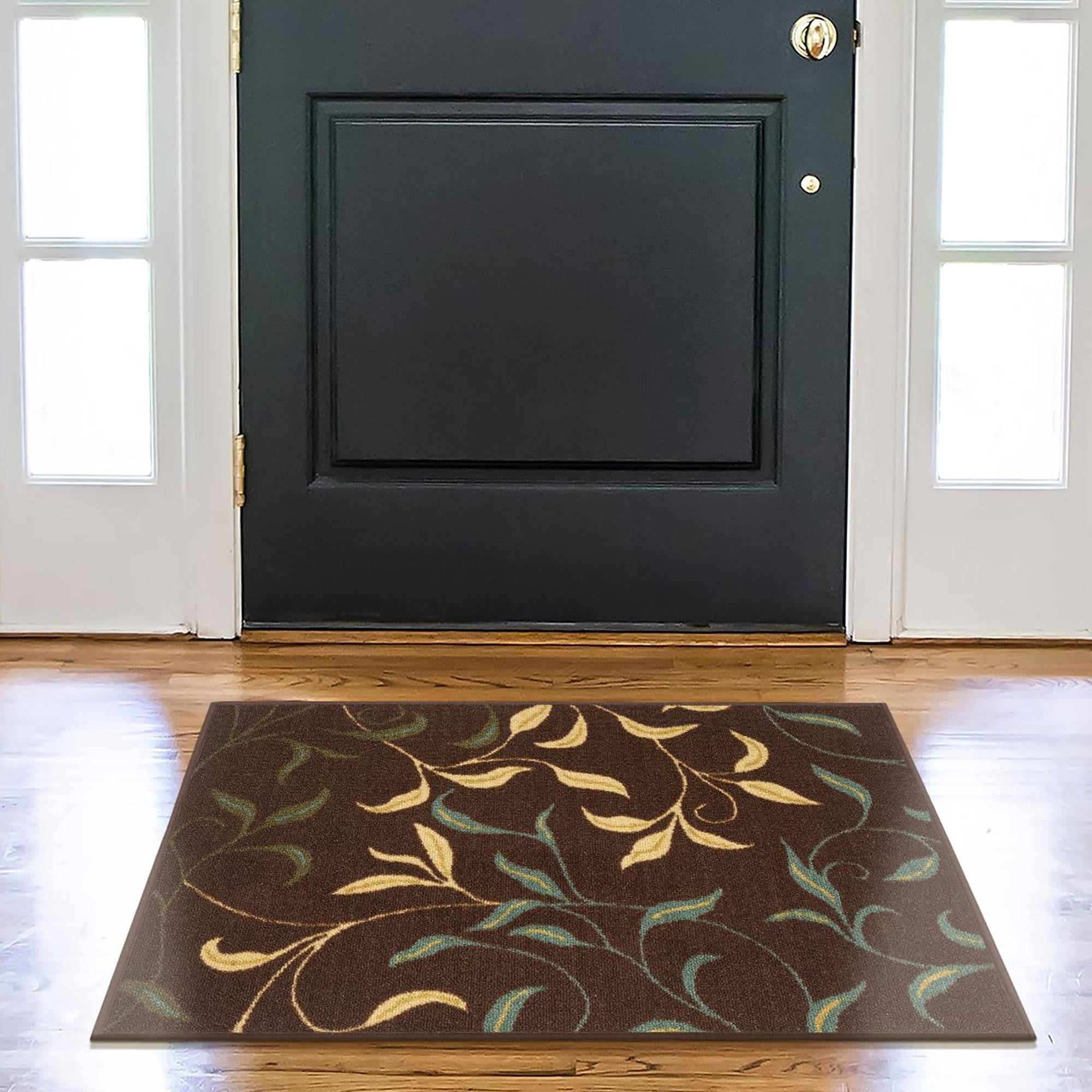 Ottomanson Leaf Indoor Doormat 2'3" x 3' - Non Slip Low Pile Area Rug for Entryway, Brown
