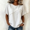 thumbnail image 2 of IYYVV Summer Linen Tops for Women 2026 Crew Neck Short Sleeve Shirts Casual Solid T-Shirts Lightweight Loose Blouse White M, 2 of 5