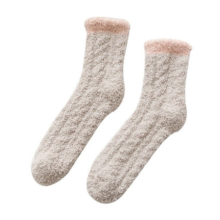 

1111Fourone Plush Socks Women Soft Warm Middle Tube Floor Sock Slipper Sleep Stockings for Autumn Winter