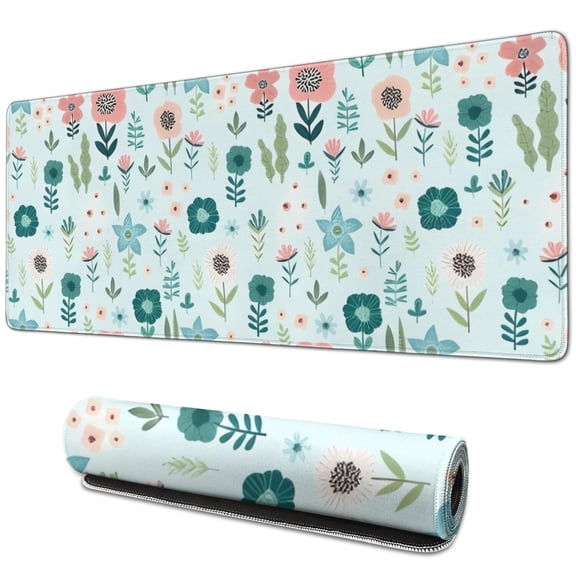 Long Mouse Pads for Desk,Pioneer Flower Floral Print Pattern Desk Mats on Top Of Desks, Desk Mouse Pad Extra Large with 3mm Non-Slip Base and Stitched Edge for Gaming,Office,Work,Home 31.5"x11.8"