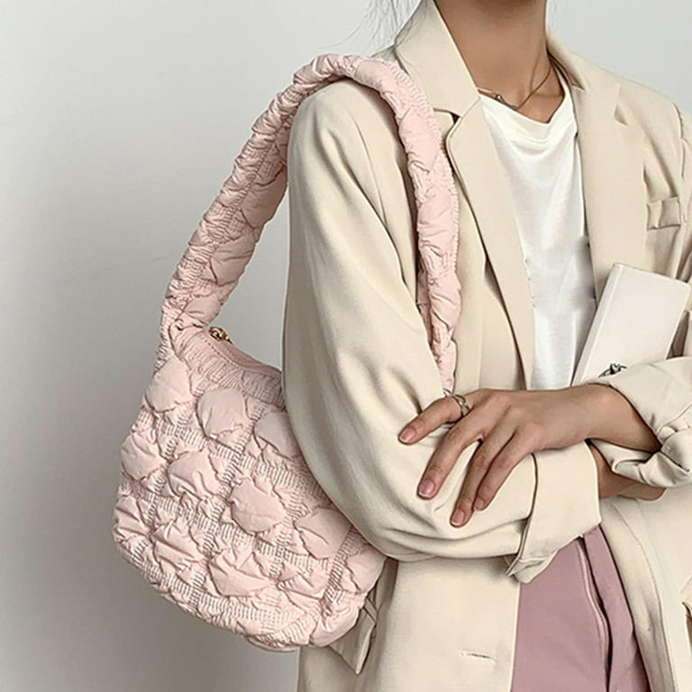 Puffer Shoulder Bag Quilted Tote Bag for Women Underarm Bags Beach Soft  Dumpling Bun Purse Y2K Vacation Large Size Hobo Bag Crossbody Bags Pink 