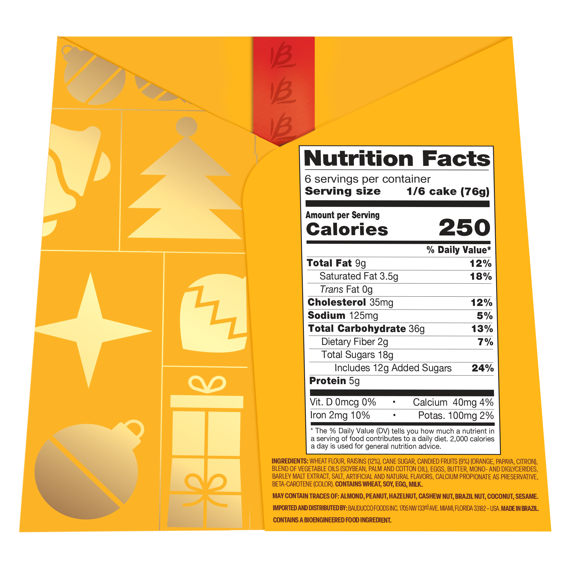 Bauducco Classic Panettone, With Candied Fruit & Raisins, Moist & Fresh Fruit Holiday Cake, 16oz