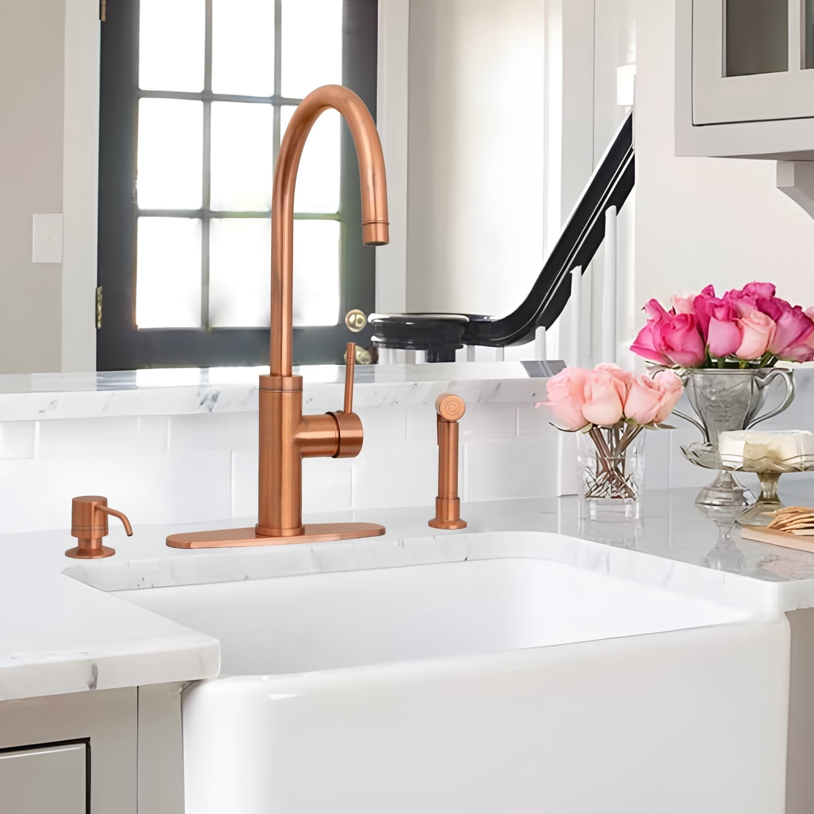 ANZZI Locke Single-Handle Standard Kitchen Faucet With Side Sprayer In Brushed Nickel