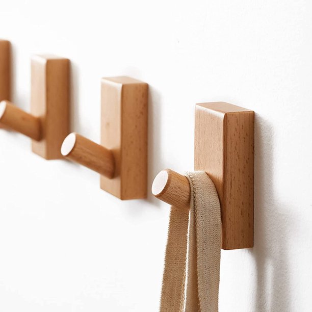 Ganchos de pared de madera para colgar, paquete de 4 ganchos para uso general, ganchos para abrigos montados en la pared, ganchos para batas y toallas para baño, ganchos para sombreros hecho