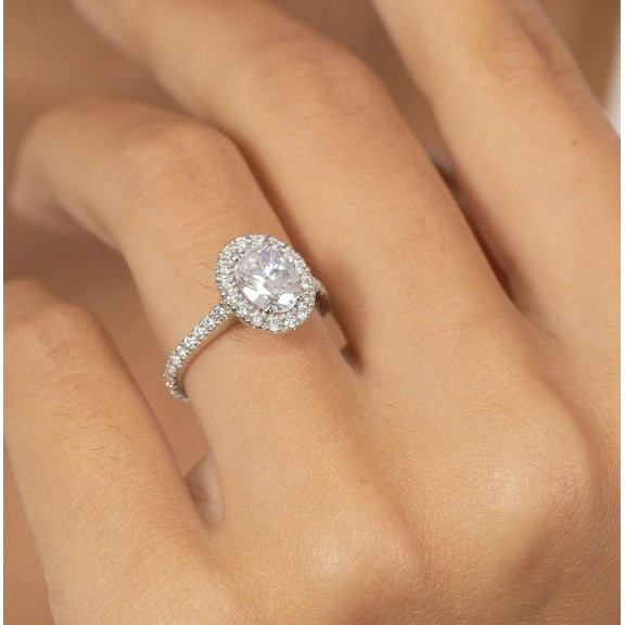 Jewelerix Oval Diamond Engagement Ring for Women, Halo Bridal Ring with Pave Band, 14K Yellow Vermeil Gold Ring, Proposal Jewelry - Anniversary Gift