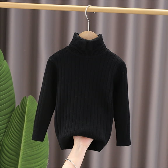 KkSLirnhs Sweaters for Girls Size 8 Long Sleeve Shirts for Girls Fashion Girl and Boy Children' Casual Long Sleeved Solid Color Warm TurtleNeck Over Sweater 5 Years（18） Black