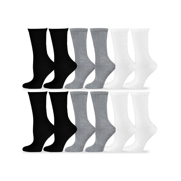 TeeHee Women's Value Lot de 12 Fun Crew Socks (Noir-Blanc-Gris)