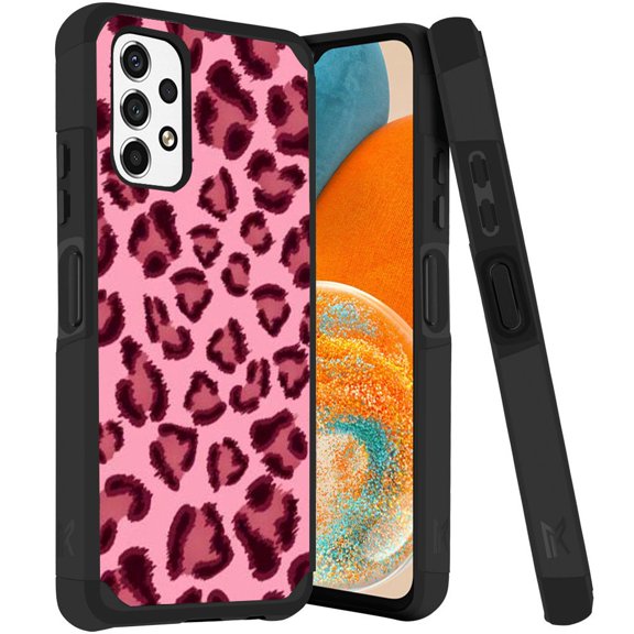 ANJ  Rugged Dual Layered Shockproof Slim Hybrid Case   Tempered Glass Cover Compatible with Samsung Galaxy A23 5G - Pink Leopard