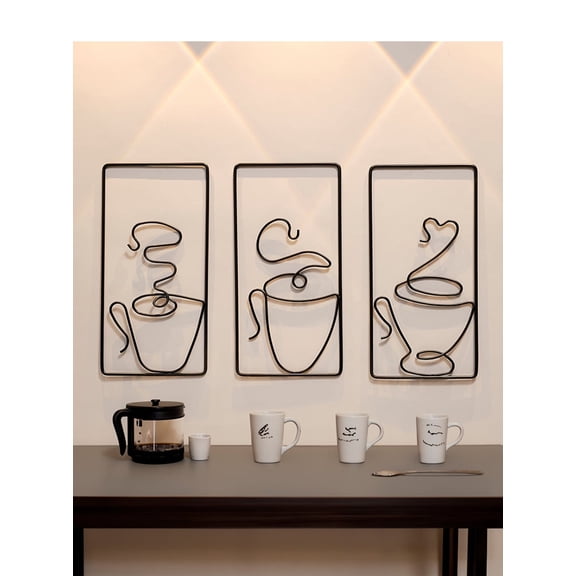 Sinkoo 3 Pcs Coffee Cup Metal Wall Art Wire Coffee Bar Hanging Decor Cafe Themed Vintage Rustic Metal Sign for Kitchen Restaurant Shop Home Office Accessories