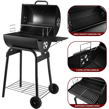 Charcoal Grills Outdoor BBQ Grill, Barrel Charcoal Grill with Side Table