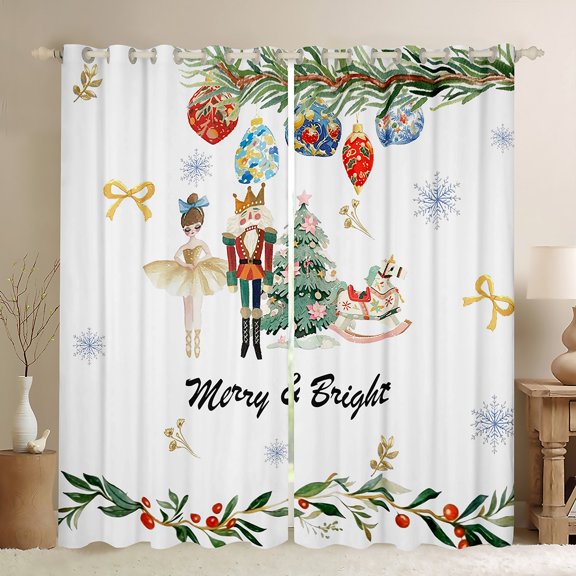 Feelyou Cartoon Christmas Nutcracker Blackout Curtains Set of 2 (52x84 Each) for Kid, Ballet Princess Elf Window Curtains, Happy New Year Curtains and Drapes, Curtains and Drapes Room Decor