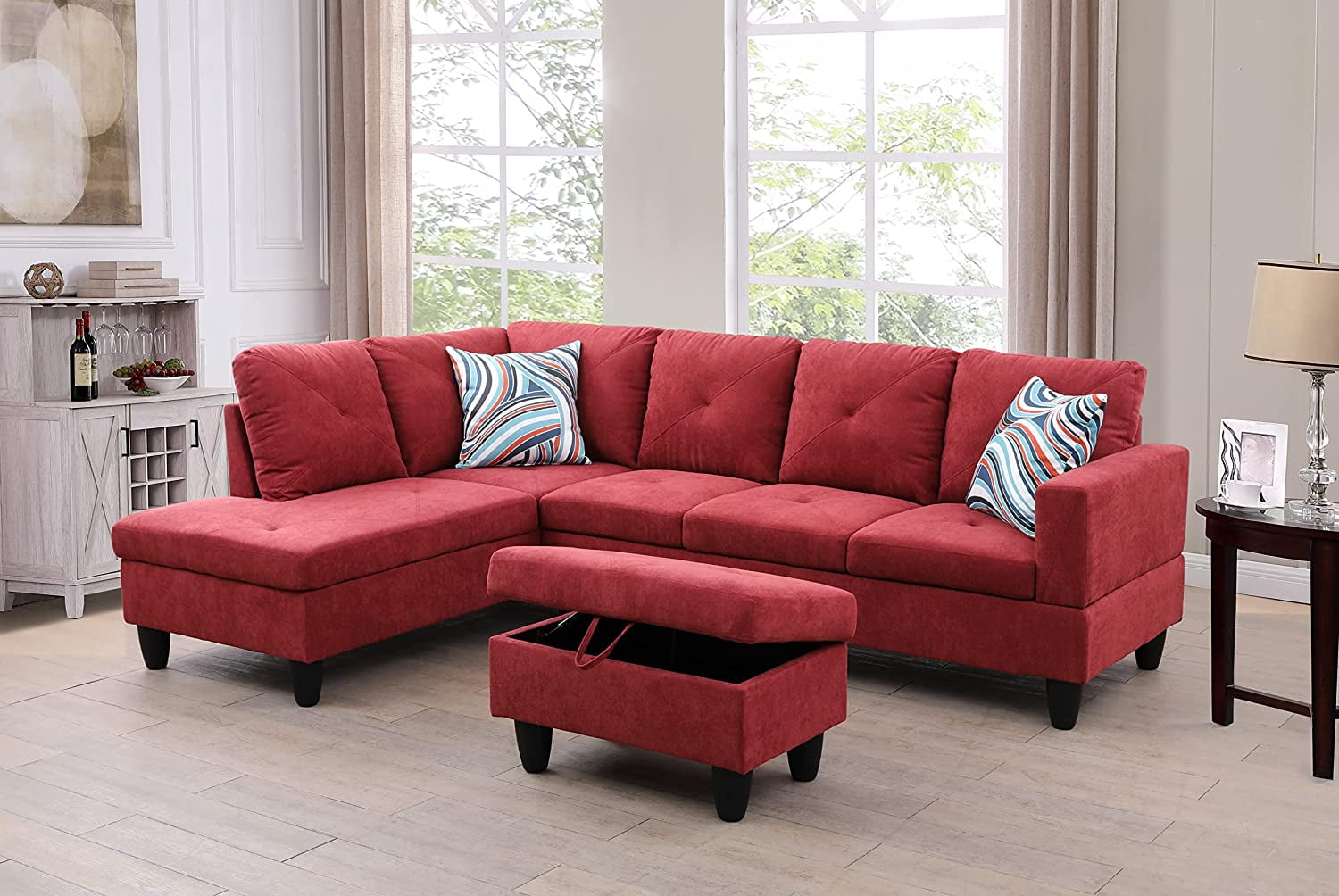 Monica 3 Piece Left Facing Sectional Sofa Set With Ottoman