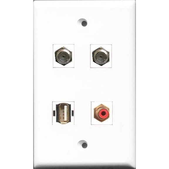 RiteAV 1 Port RCA Red 2 Port Coax Cable TV- F-Type and 1 Port USB A-A Wall Plate