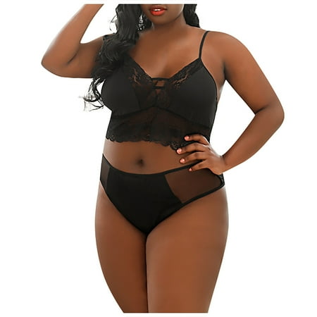 

KDDYLITQ Women Plus Size Babydoll Underwear High Waisted Sexy Bra and Panty Set 2 Piece Lingerie Sets Black XXXL