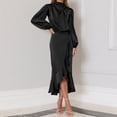 thumbnail image 4 of IDOPIP Women's Elegant Long Sleeve Satin Dress Mock Neck Elastic Waist Cocktail Party Maxi Dress, 4 of 7