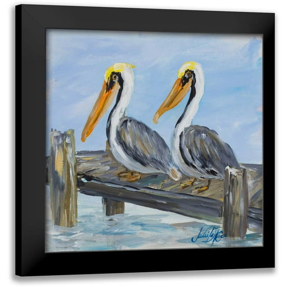 DeRice, Julie 12x12 Black Modern Framed Museum Art Print Titled - Pelicans On Deck