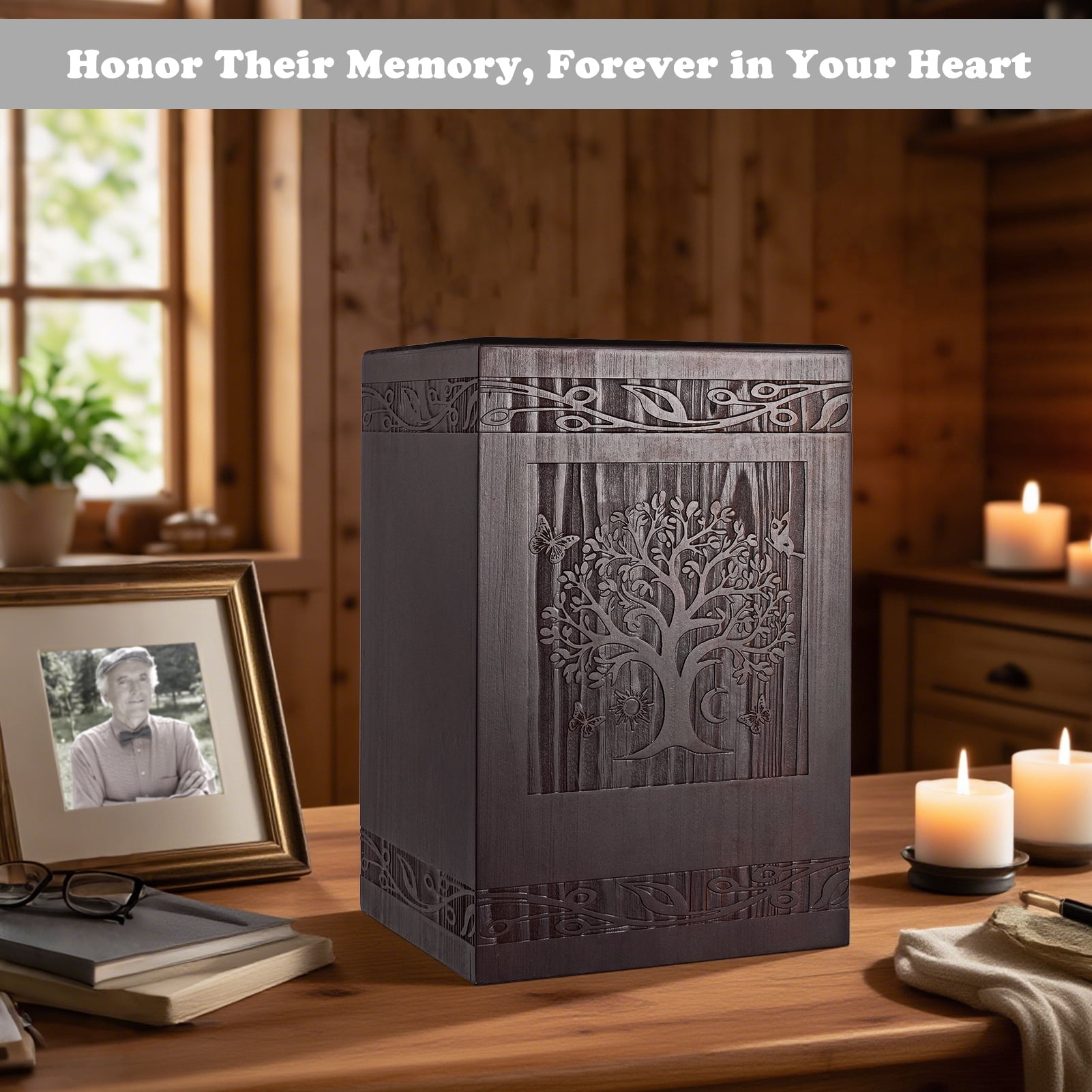 XIUDA Cremation Urns for Human Ashes Adult Male Female, Wooden Tree of Life Medium Keepsake Urns for Ashes, Burial Funeral Memorial Decorative Urns for Men Women Pets Dog Urn- Up to 200 lbs