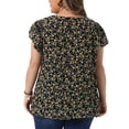 thumbnail image 4 of DARING DIVA Women's Plus Tops Floral Crew Neck Pleated Front Blouse 1X Black, 4 of 6