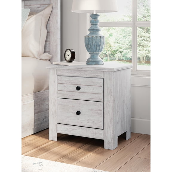 Signature Design by Ashley Allihauser Two Drawer Nightstand with USB Charging, Replicated Pine Grain, Whitewash Finish