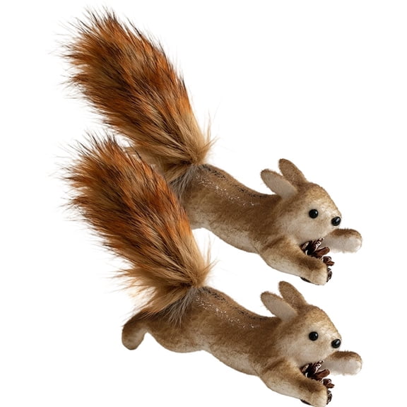 Vjnyvs Plush Squirrel Figurines 2 Pcs Lifelike Animals Decor for Winter Christmas Decorations