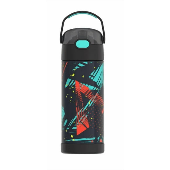 Thermos FUNtainer Bouteille Isotherme pour Enfants en Acier Inoxydable 14 Oz avec Motif Géométrique Abstrait, Noir