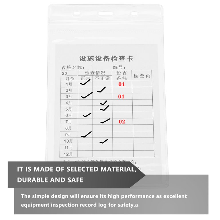 Device Safety Labels Equipment Inspection Cards with Sleeve 