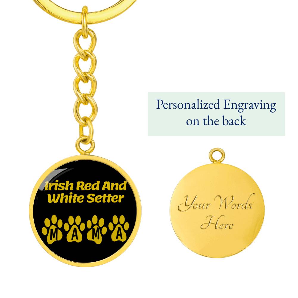 Irish Red And White Setter Mama Circle Keychain Stainless Steel or 18k Gold Dog Mom Pendant - image 5 of 12