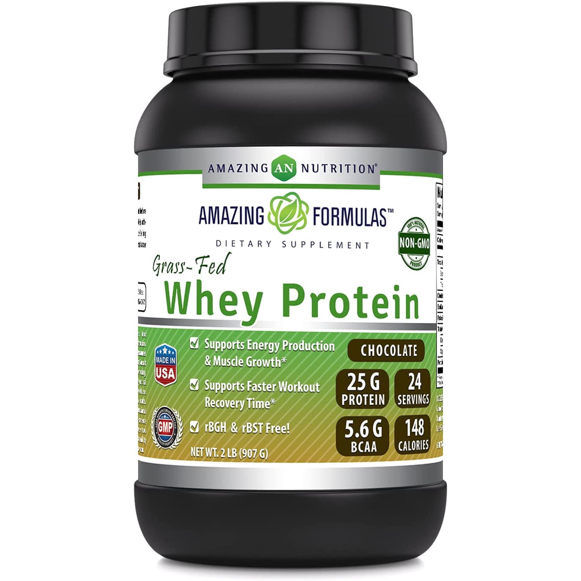 Amazing Formulas Grass-Fed Whey Protein 2Lbs Supplement | Chocolate Flavor | 24 Serving Per Unit | 25 Gram Protein per Serving | Made in USA