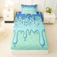 thumbnail image 3 of Castle Fairy Blue Ice Cream Drip Twin Sheets 3pcs, Watercolor Food Dessert Bedding, Blue Green Yellow,1 Fitted Sheet, 1 Flat Sheet and 1 Pillowcase, 3 of 6