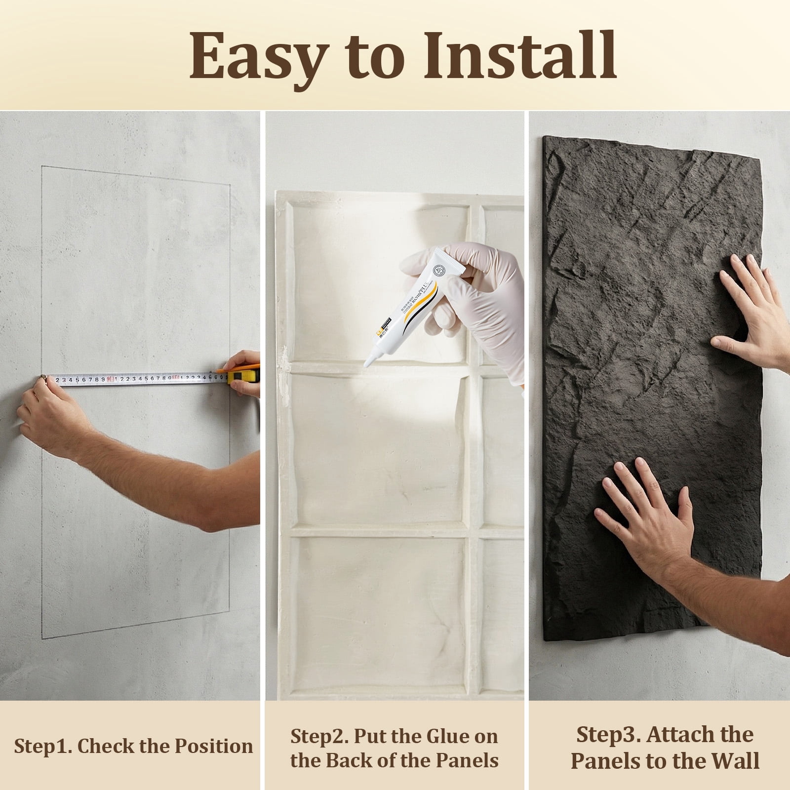 Easy4Home 4Pcs 48"x24" 3D Faux Stone Wall Panels Imitation Decorative Wall Tiles for Interior Wall Decor, Carbon Gray