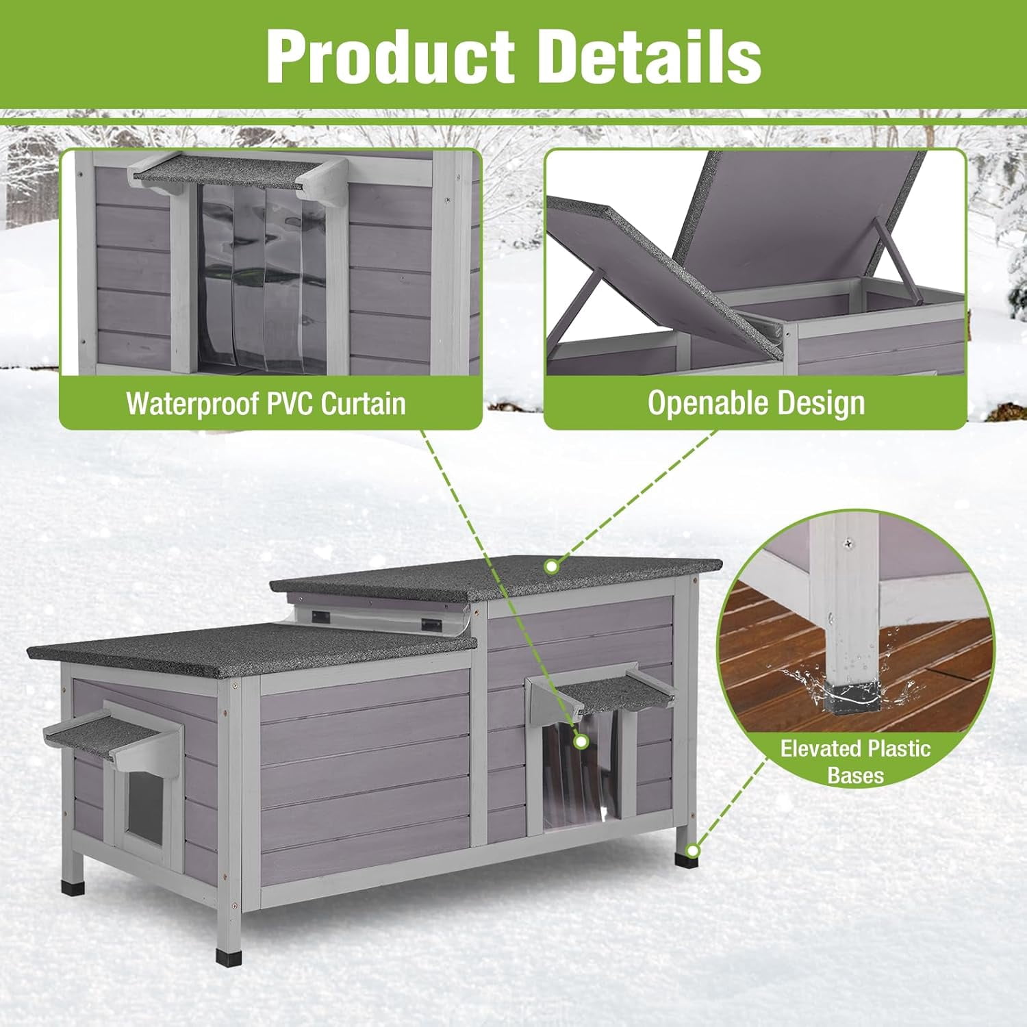 Aivituvin Large Heated Cat House Outdoor Insulated Cat House Weatherproof Feral Cat Shelter with Thermostat-Controlled Heating Pad, 6-Sided Thermal Liner for 1-4 Feral Stray Barn Cats