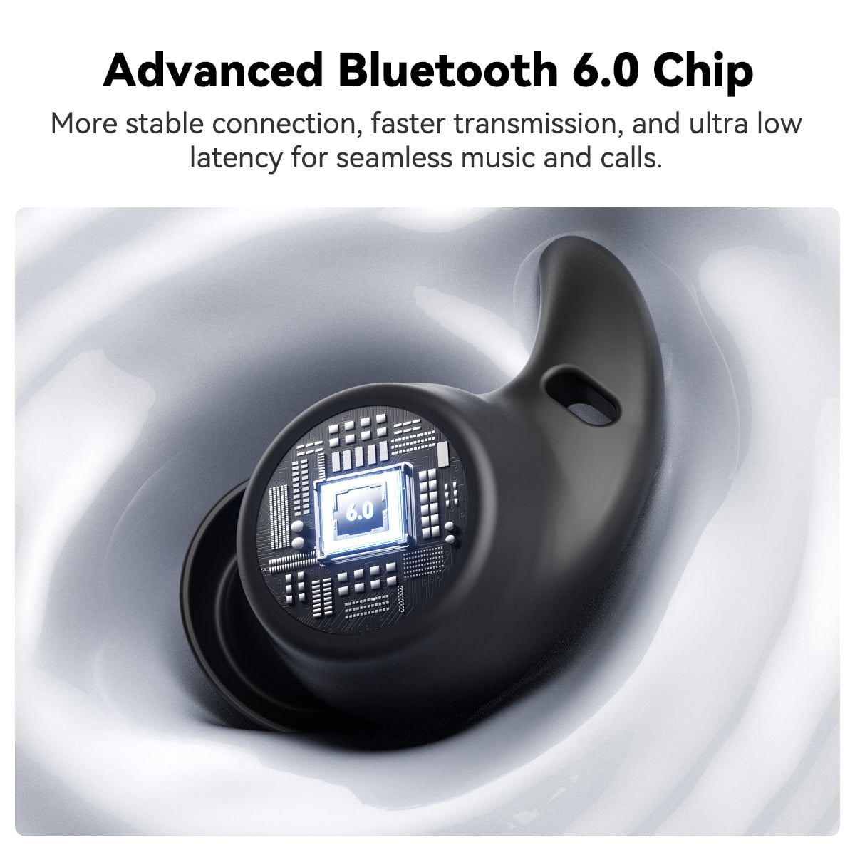 HTC NE76 Sleep Earbuds, Ultra Thin Bluetooth 6.0 Wireless Earbuds for Side Sleepers with AI Translation and Noise Reducing Design, Black