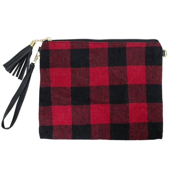StylesILove Women Stylish Crossbody Clutch Pouch Cosmetic Bag Card Holder Multi-use Bag with Adjustable Shoulder Strap and Wrist Strap (Red Buffalo Plaid)