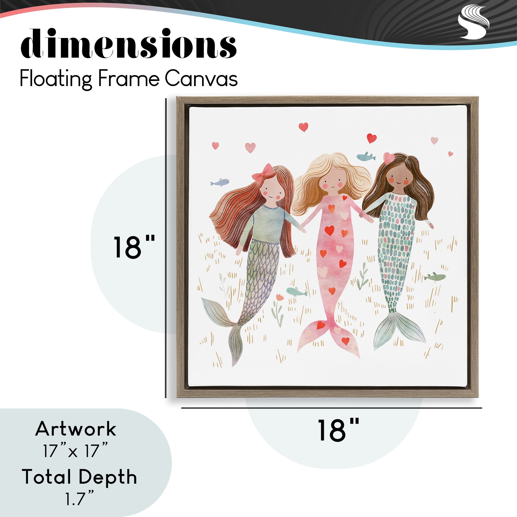 Trio of Mermaids Friendship Brown Framed Floater Canvas Wall Art, design by Leah Straatsma