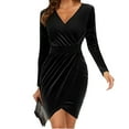 thumbnail image 3 of CHUMUD Womens Velvet Dress Wrap V Neck Long Sleeve Ruched Midi Dresses for Cocktail Evening Party, 3 of 4